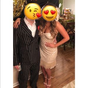 Sequin blush flapper dress and feather headpiece